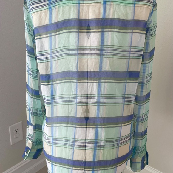 EQUIPMENT NWT WOMENS SP BUTTON-DOWN LONG SLEEVE SHEER TOP BLUE GREEN PLAID SILK - Picture 5 of 12